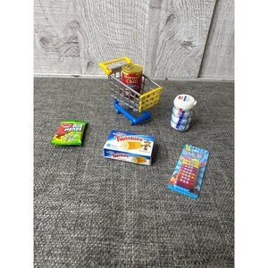 Miniature Shopping Toy Cart Playset with 5 Food Items Grocery Store Pretend Play